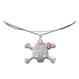 2000s Silver Rhinestone Skull necklace w/ bow 1.0