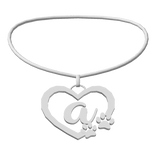 3.0 Silver Initial Paw Heart Necklace A ♡