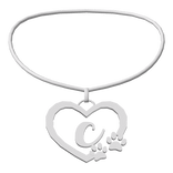 3.0 Silver Initial Paw Heart Necklace C ♡
