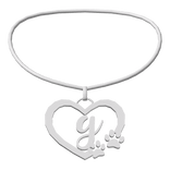 3.0 Silver Initial Paw Heart Necklace G ♡