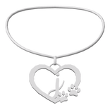 3.0 Silver Initial Paw Heart Necklace J ♡