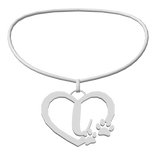 3.0 Silver Initial Paw Heart Necklace L ♡