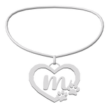 3.0 Silver Initial Paw Heart Necklace M ♡