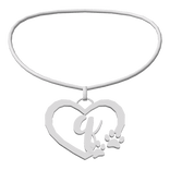 3.0 Silver Initial Paw Heart Necklace Q ♡