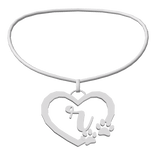 3.0 Silver Initial Paw Heart Necklace R ♡