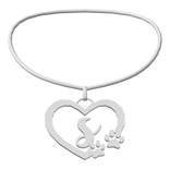 3.0 Silver Initial Paw Heart Necklace S ♡