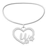 3.0 Silver Initial Paw Heart Necklace U ♡
