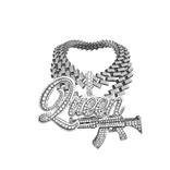 3.0 stacked queen chain w silver AK47 iced out 