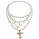 3.0 y2k cross stacked emo grunge necklace gold
