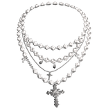 3.0 y2k cross stacked emo grunge necklace silver