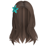 Ash Brown Middle Parting Hair with Blue Flower