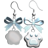 Baby Blue Kawaii Kitty Paw Bow Earrings