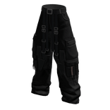 Baggy Cargo Pants w/ Pockets & Belt Straps Black