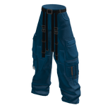 Baggy Cargo Pants w/ Pockets & Belt Straps Blue