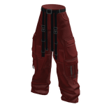 Baggy Cargo Pants w/ Pockets & Belt Straps Red