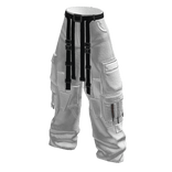 Baggy Cargo Pants w/ Pockets & Belt Straps White