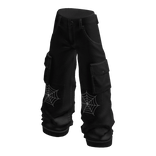 Baggy Cargo Pants with Spiderwebs (Black)