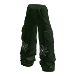 Baggy Cargo Pants with Spiderwebs (Dark Green)