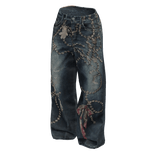 Ribbon Print Baggy Denim Jeans