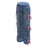 Baggy Denim Jeans w Pink Bows