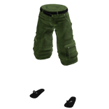 Baggy Thrifted Cargos w/ Flip Flops (Green)