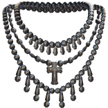 Beaded Gothic Cross Rosary Necklace Silver