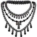Beaded Gothic Cross Rosary Necklace Silver Black