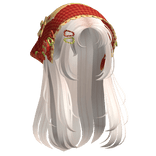 Beige Wispy Hair W/ Mori Kei Red Bonnet