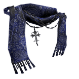 Blue paisley textured Chrome scarf w pendant