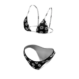 Bikini Black Swimsuit Hawaiian Flowers String Tied