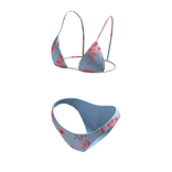 Bikini Blue Swimsuit Hawaiian Flowers String Tied