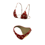 Bikini Red Swimsuit Hawaiian Flowers String Tied