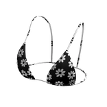Bikini Top Black Hawaiian Flowers String Tied Y2K