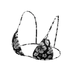 Bikini Top Black Hawaiian Flowers String Tied Y2K