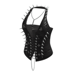 Spiked Lace Up Halter Corset (Black)