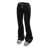 Double Button Flare Jeans w/ Sneakers (Black)