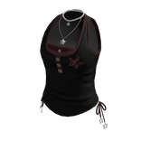 Y2K Ruched Star Tank Top w/ Necklace (Black)