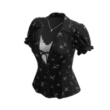 Star Print Puff Sleeve Blouse (Black)