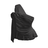 Draped Top with Bow and Ruffle Hem (Black)