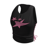 black & pink star lace crop tank top