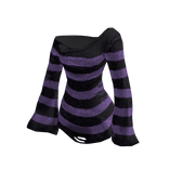Black & Purple Striped Baggy Emo Sweater 🫐