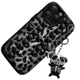 black & white emo leopard phone w/ charms