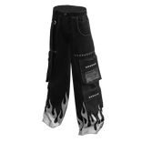 black & white flames y2k cargo pants