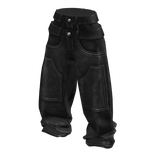 Black Baggy Washed Grunge Double Waist Jeans