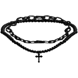 ♰ black beaded cross chain necklace  (1.0) ♰