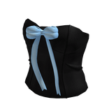 Black Classic Corset Top With Blue Bow Ribbon