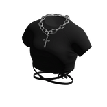 Black Crop Top w/ Silver Cross Necklace