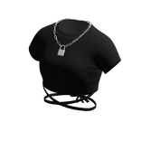 Black Crop Top w/ Silver Lock Necklace
