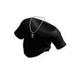 Black Cropped Shirt with Cross Chain