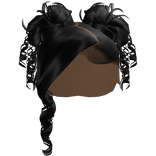 𝓖𝓖 Black Curled Side Part With Space Buns